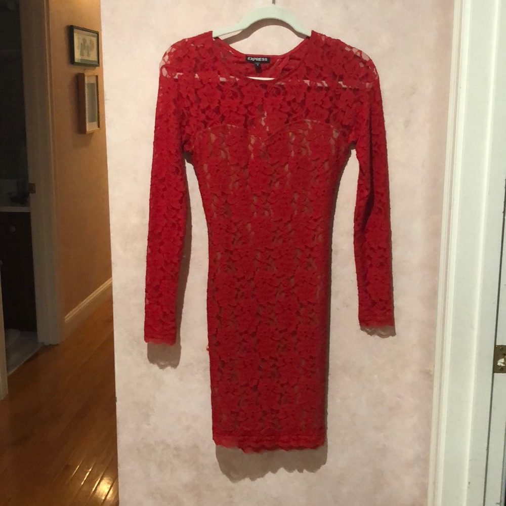 Hot red lace cocktail dress